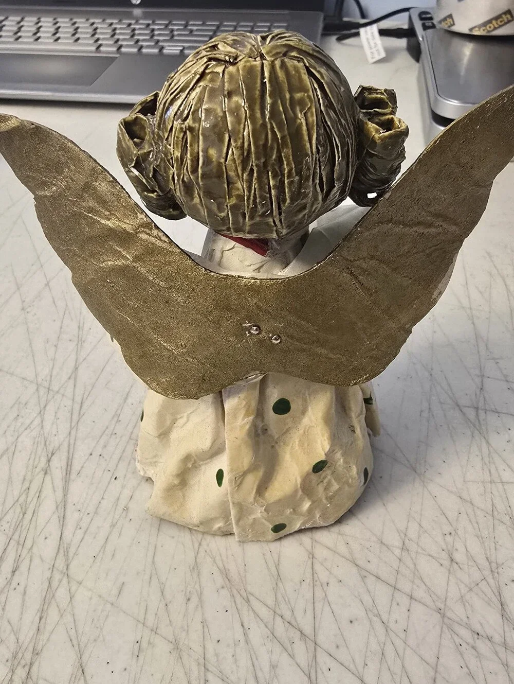 Vintage Paper Mache Angel Holding Wreath Tree Table Topper Handmade 6